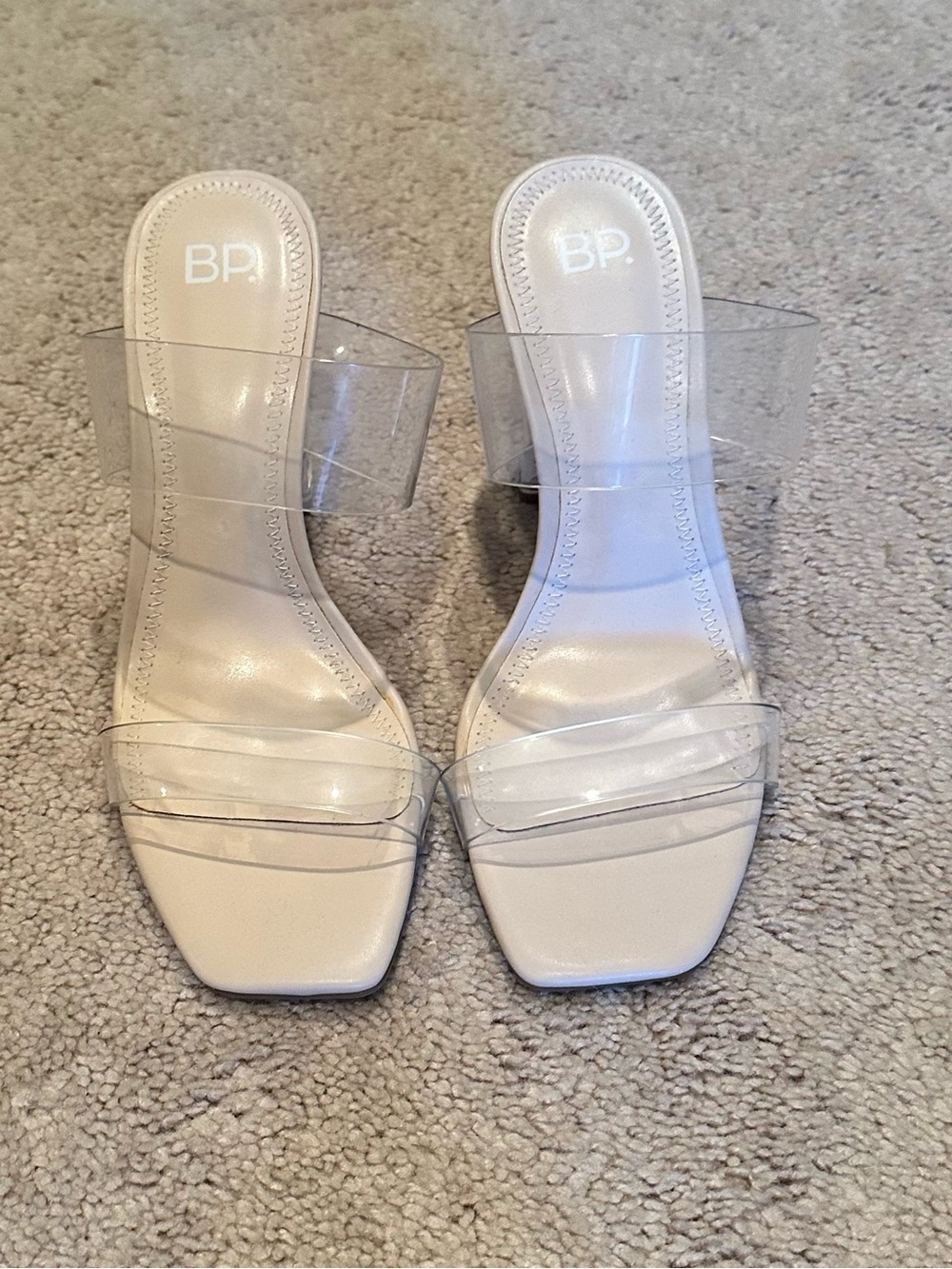 bp Clear Double-Strap Block Heel Sandals in Cream